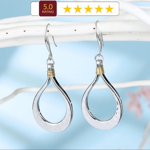 Water Drop Earrings Hand Hammered NEW - Picture 2 of 6